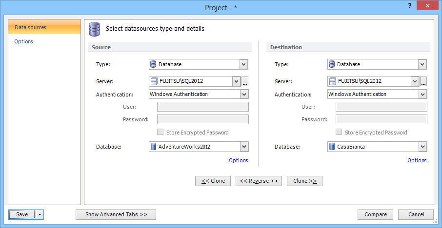 Start ApexSQL Data Diff Click New in the Project management dialog