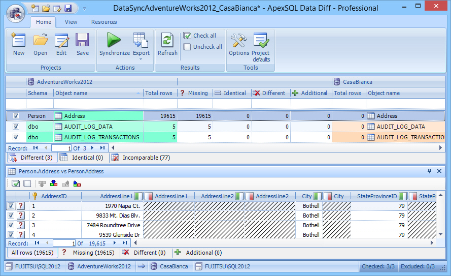 ... the created ApexSQL Data Diff project. Save the following command