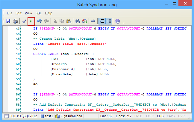 Batch synchronizing - ApexSQL Diff internal editor