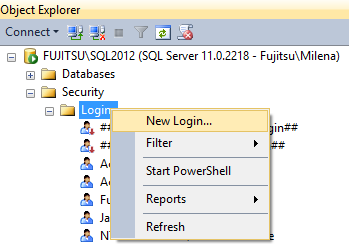 Selecting New login in SSMS Object Explorer
