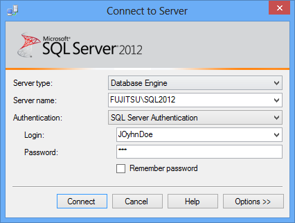 MS SQL Server 2012 - Connect to Server