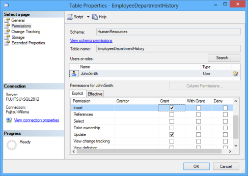 SSMS - the Permissions tab for database or object properties