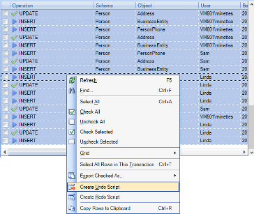 Selecting the Create Undo Script option