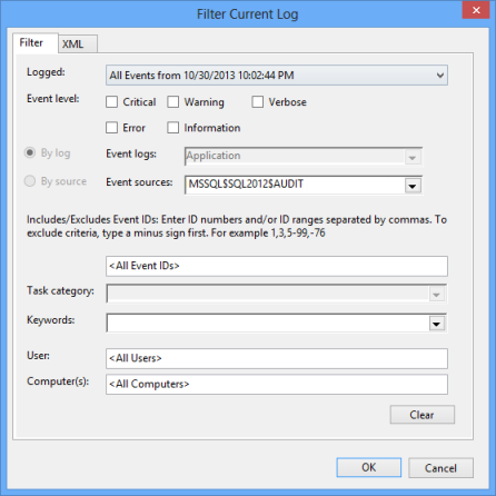 Selecting only the events logged by the SQL Server Audit feature