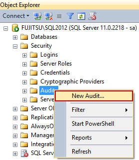 Selecting New audit in Object Explorer