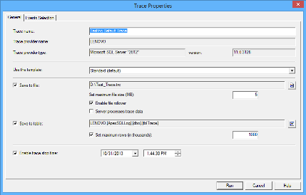 The General section of the Trace Properties dialog