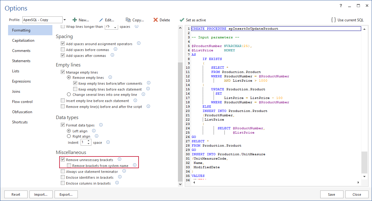 Rules of SQL formatting Regular and delimited TSQL identifiers
