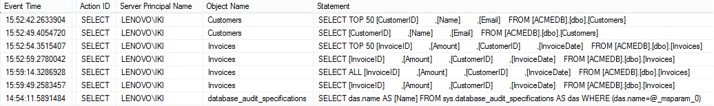 SQL Server Audit feature - Information about the SELECT statements issued on the particular database