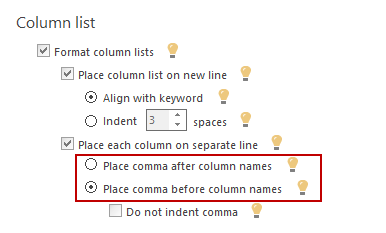 Both options for formatting commas are found in column lists tab