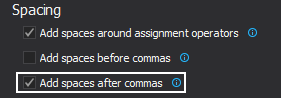 Dialog showing the Add spaces around comparison operators option
