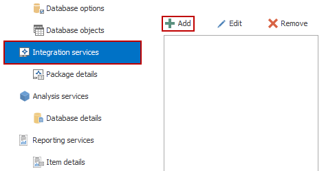 The Integration services tab
