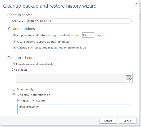 How to perform a SQL backup and restore history cleanup Solution center