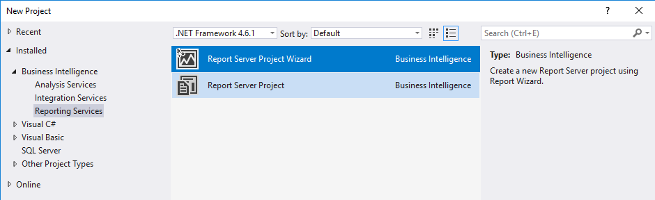 Report Server Project Wizard command