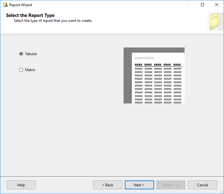 The Select the Report Type window