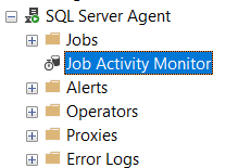 Execution history of the SQL Server Agent jobs checked from the Job Activity Monitor window