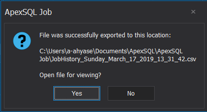 Notification message for exported jobs 