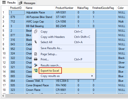 SSMS save results with headers option from ApexSQL Complete right-click context menu