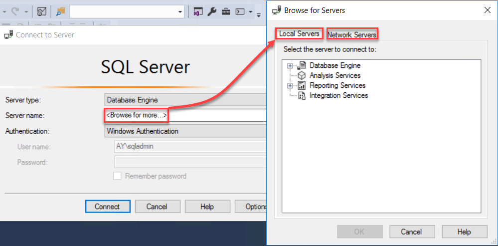 SSMS -  Browse for more servers