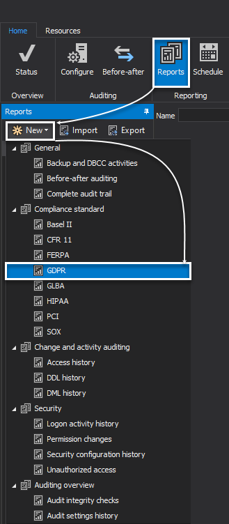 ApexSQL Audit creating new report template