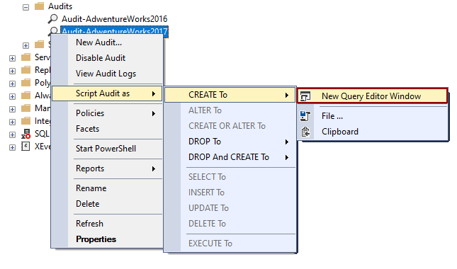 Create the Query for SQL audits
