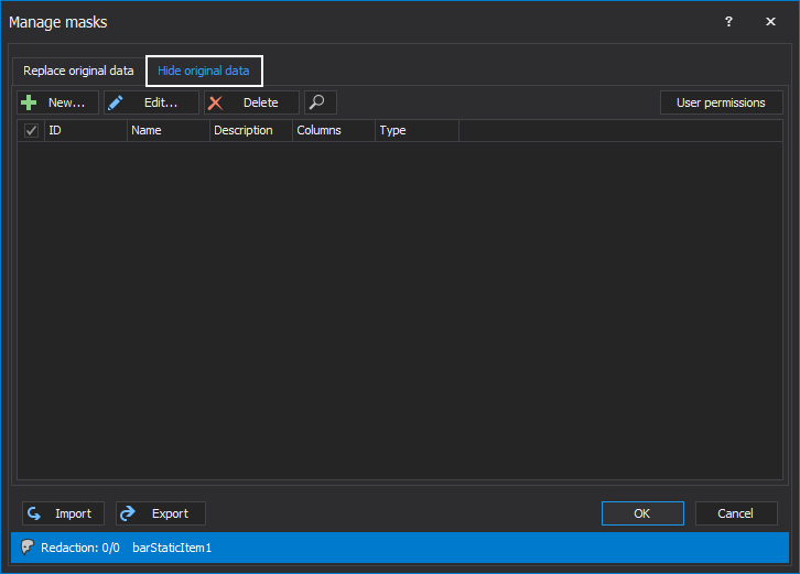 The Hide original tab, where will create the new masks to mask SQL Server data