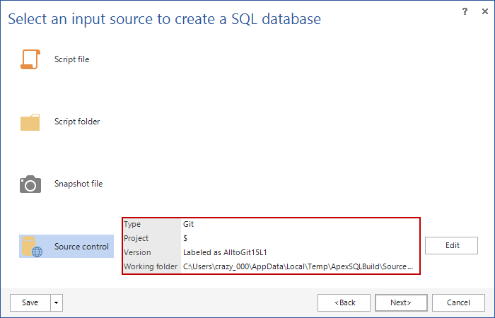 How can I create a SQL build script from my version control repository?