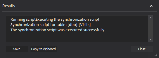 Script execution results message
