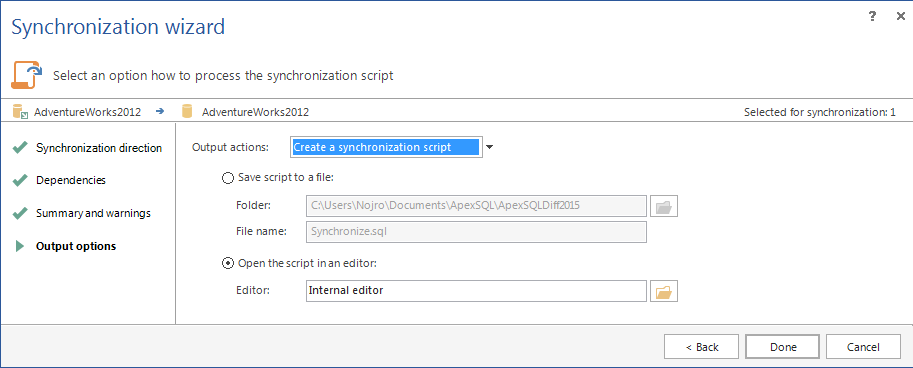 ApexSQL Diff Synchronization wizard - Create a synchronization script