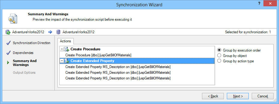 ApexSQL Diff Synchronization wizard