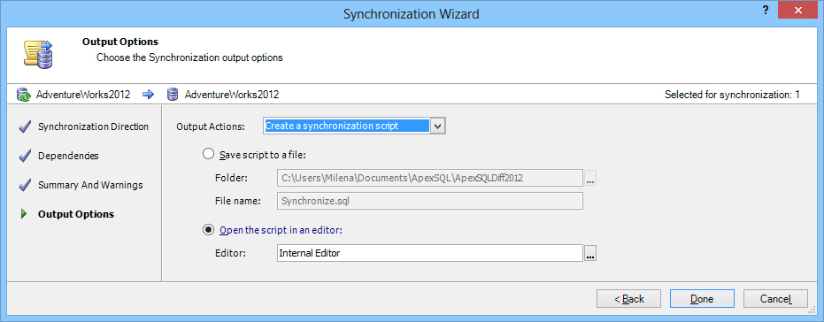 ApexSQL Diff Synchronization wizard