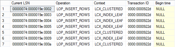 Transactions for inserted rows