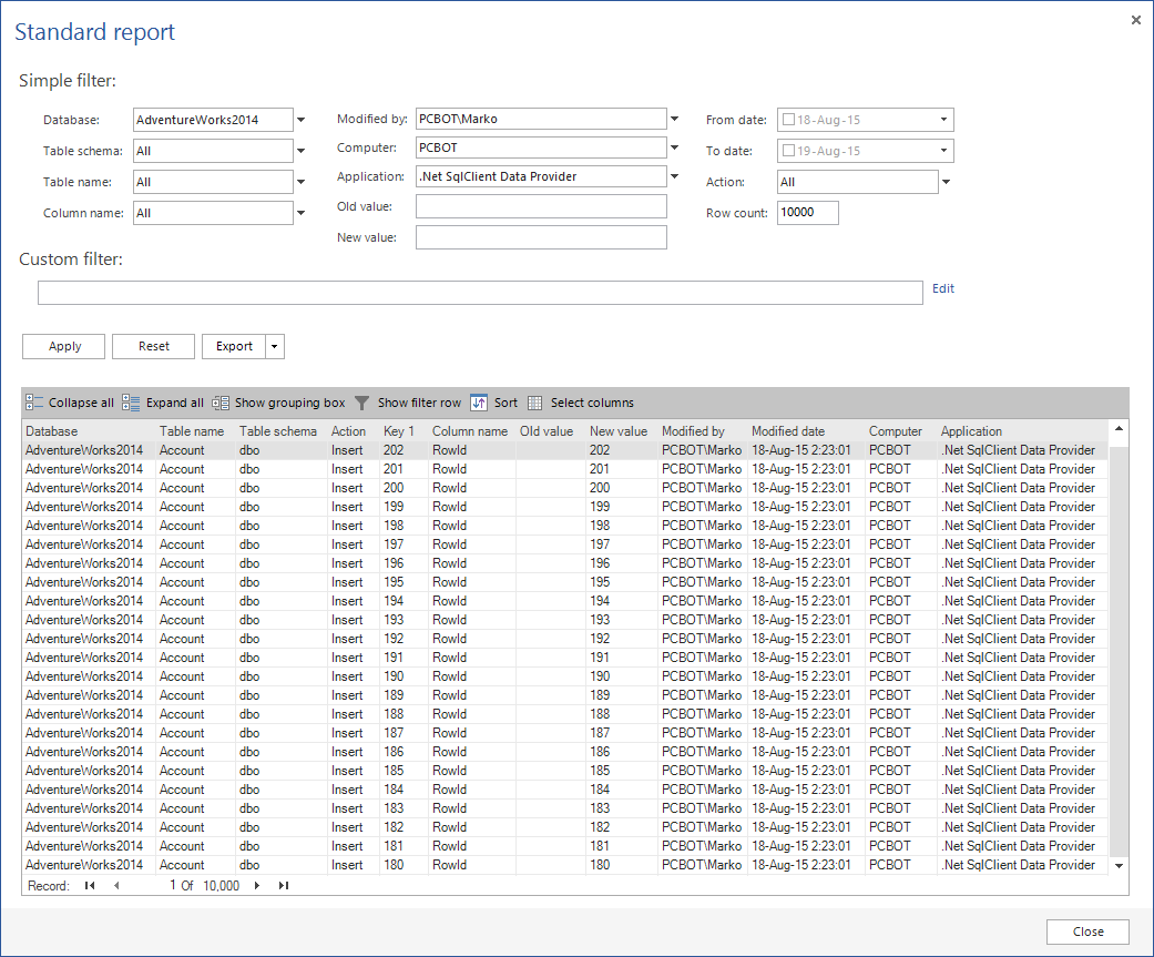 Auditing triggers in SQL Server databases