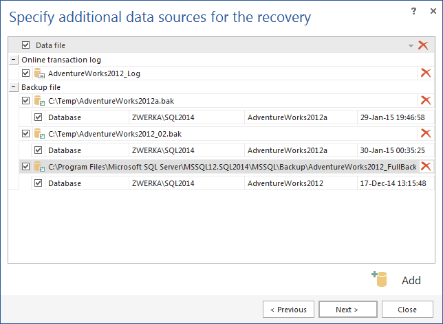 Specifying additional data sources for the recovery