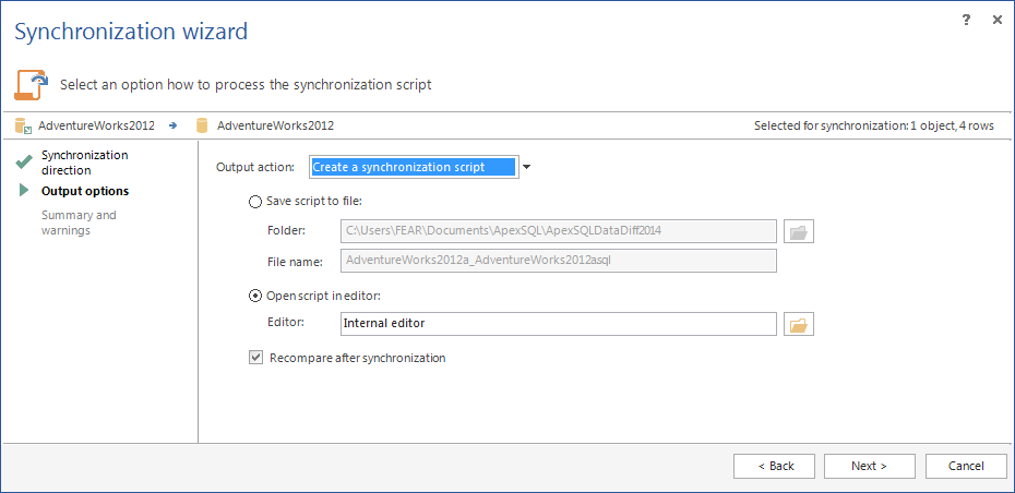 Selecting how to proccess the synchronization script