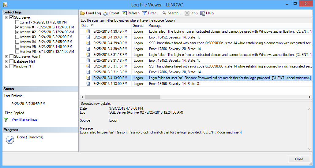 SSMS auditing - Log File Viewer