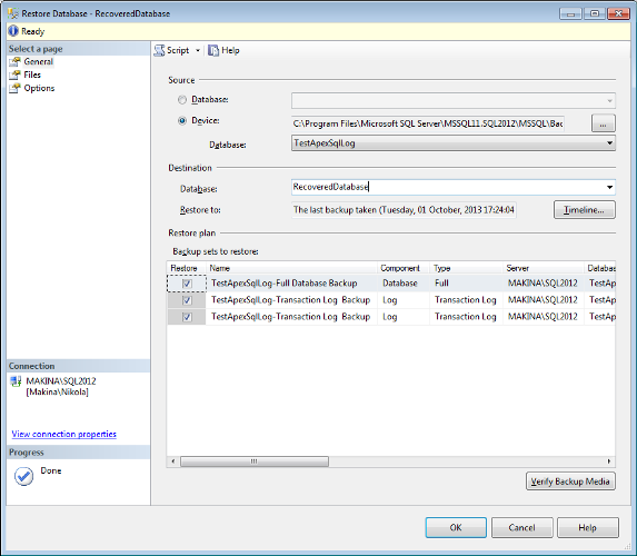 SSMS recovery - Restore option