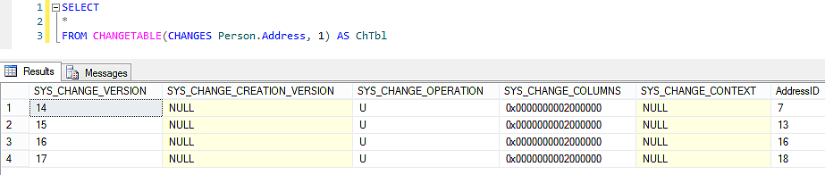 Table changes that have occurred after the specified version number