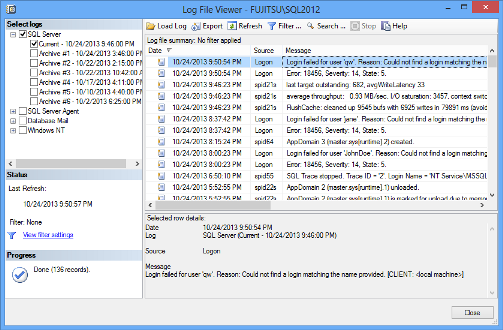 SQL Server event logs - Log File Viewer
