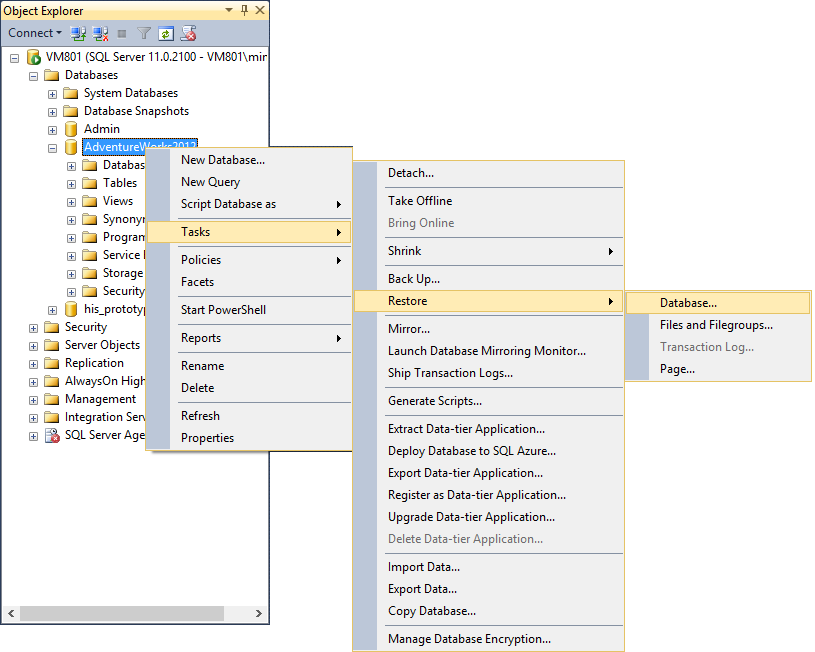 Mysql transaction. SQL Server Management Studio object Explorer. Transact SQL. Backup database. SQL transaction.