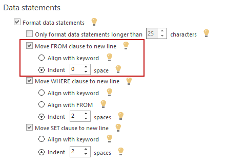 Move FROM clause to new line option in ApexSQL Refactor