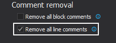 Dialog showing the Remove all single line comments option