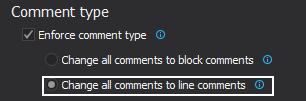 Dialog showing Change all comments to line comments option