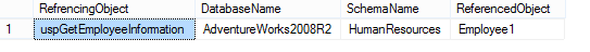 Dialog showing the the sys.sql_expression_dependencies system view