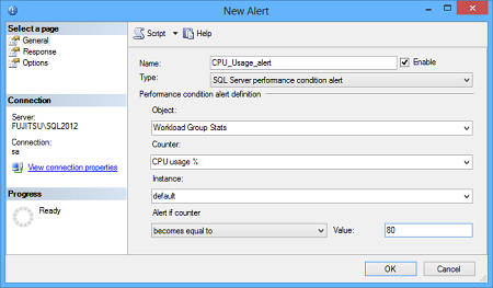 New alert dialog - specifying the performance metric you want to be alerted for