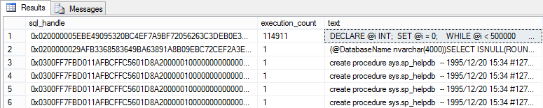 Information upon all queries found in the cache, gained using the query above