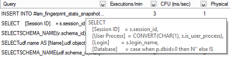 Placing the pointer over the query to see query code