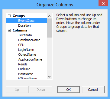Organize columns dialog
