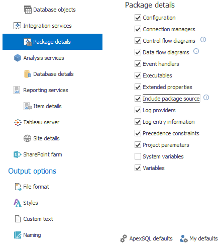 The Package details option