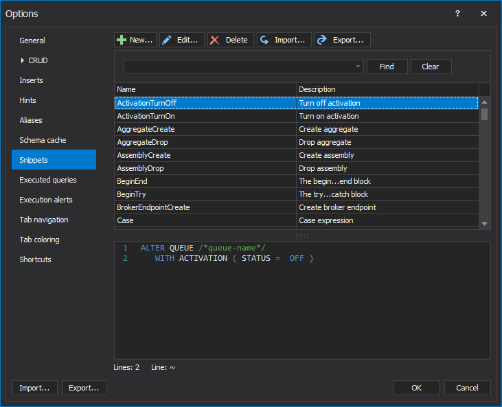 How to create and use T-SQL code snippets