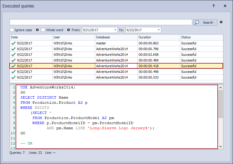 How to track executed SQL Server queries